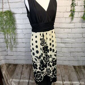 WOMENS JESSICA HOWARD AFTER 5 BLACK AND WHITE SLEEVELESS V-NECK DRESS, SIZE 10P